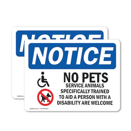 Signmission No Pets Service Animals Allowed, 5 in W x Rectangle, Vinyl Decal OS-2PACK-NS-D-35-L-16175